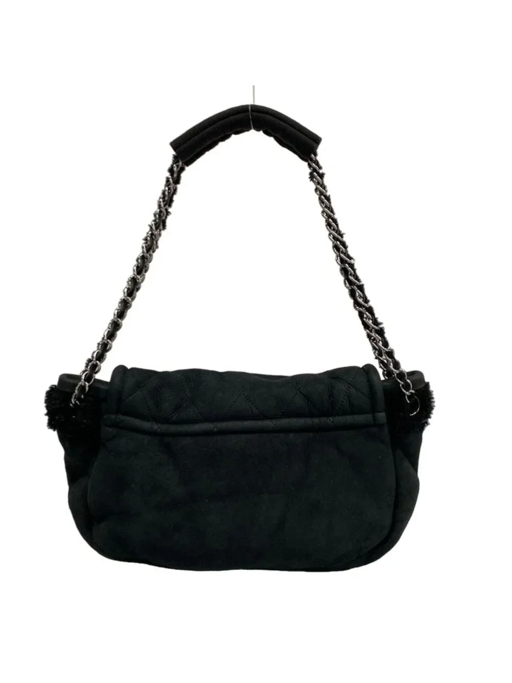 Chanel Shoulder Bag 2.55 Quilted Black Chain Silver Shearling